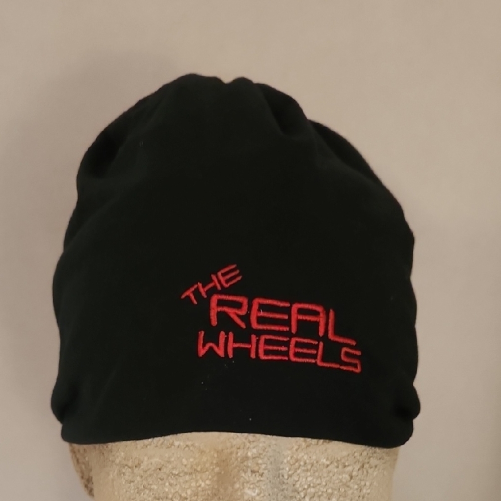 The Real Wheels Black Beanie with Red Embroidery